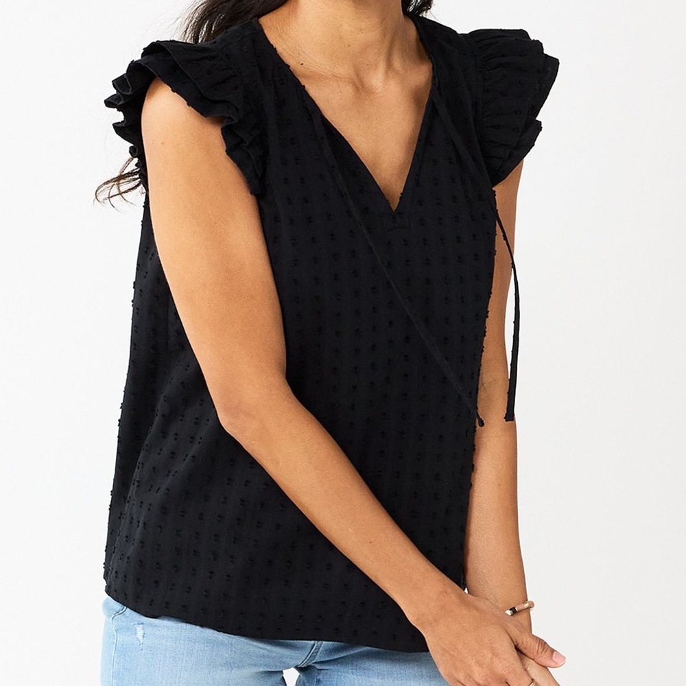 Sonoma Black Textured Ruffle Sleeve‎ Blouse